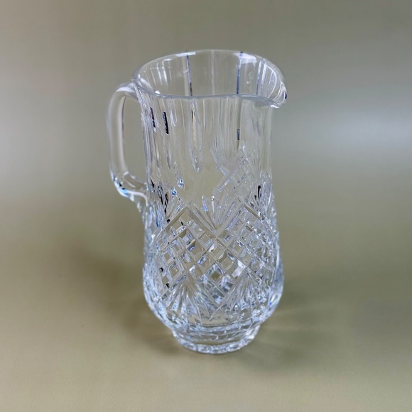 Vintage Clear Crystal Cut Glass Pitcher – Fan & Crosshatch Pattern, Heavy Lead - Picture 3 of 15